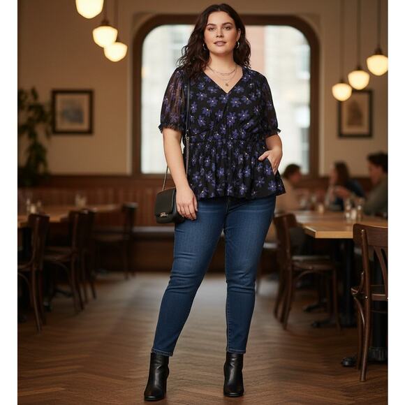 Ava & Viv Plus Size Top 2X Womens Dark Floral Flowy Babydoll Whimsigoth Fairy - Picture 1 of 6